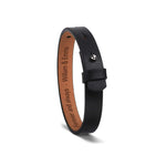 Personalized Engraved Black Leather Bracelet Men - Angled view | Our Phoenix Rise
