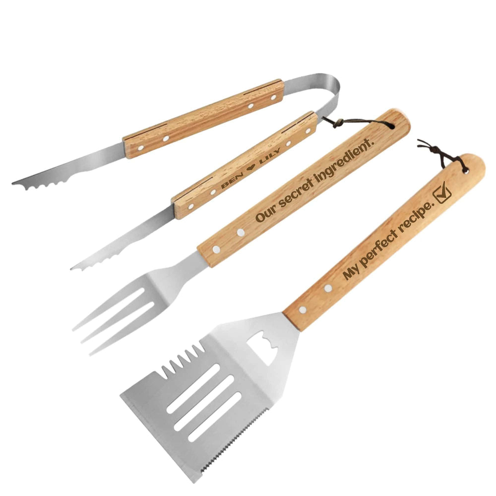 Personalized Grilling Tool Set with Engraved Wood Handle