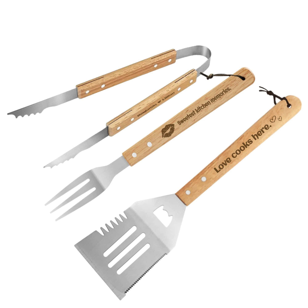 Personalized Grilling Tool Set Wood Handle