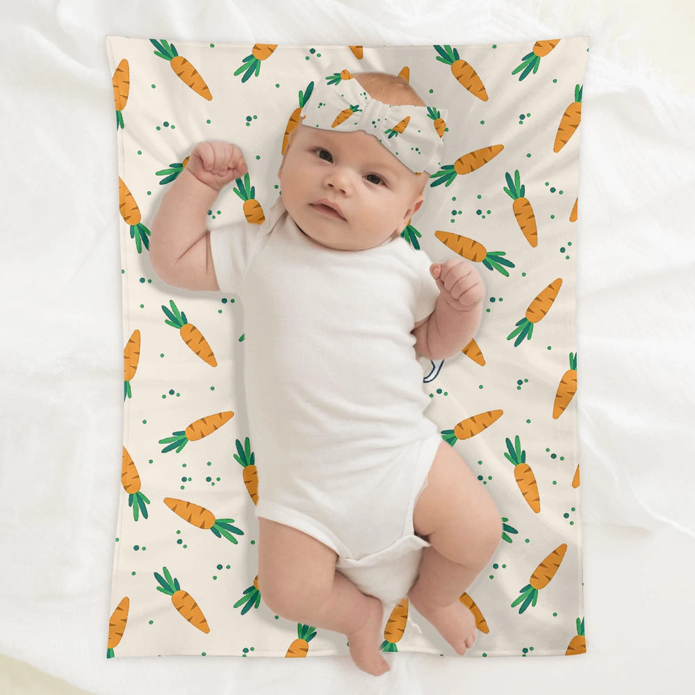 Personalized Carrot Baby Blanket Hat Headband Set