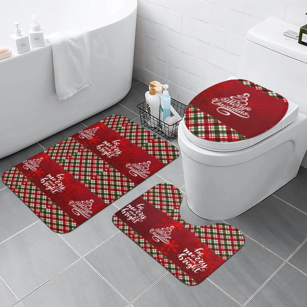 Christmas Plaid 3 Piece Bathroom Mat Set Red