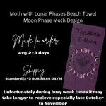Moth with Lunar Phases Beach Towel | Moon Phase Moth Design