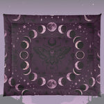 Purple Moon Phase Comforter - Full View with Moth and Skull Design | Our Phoenix Rise
