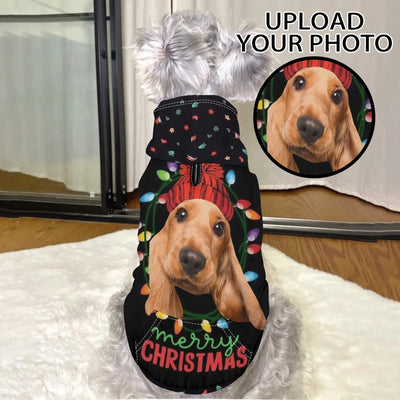 Personalized Dog Christmas Hoodie - Black with dog wearing it front view | Our Phoenix Rise