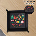 Personalized Christmas Valet Tray - Black with 'Most Wonderful Time' design on wooden table | Our Phoenix Rise