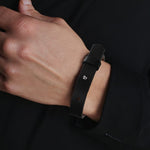 Personalized Engraved Black Leather Bracelet Men - Detail of clasp | Our Phoenix Rise