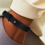 Personalized Engraved Black Leather Bracelet - interior strap with engraved text | Our Phoenix Rise