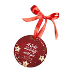Jolly Holiday Christmas Ornament 2025 - red ribbon detail on white | Our Phoenix Rise