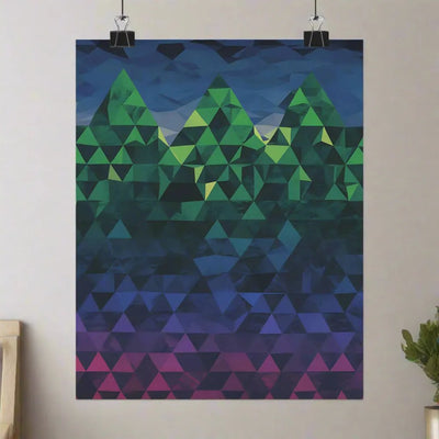 Geometric Mountain Wall Art - Vibrant Green and Blue Triangle Peaks | Our Phoenix Rise