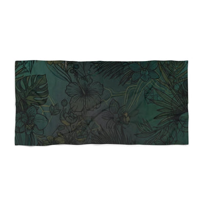 dark green hibiscus tropical beach towel - flat lay | Our Phoenix Rise