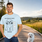 Maltese Dog Lover T-Shirt - Man wearing light blue Chambray tee on boardwalk | Our Phoenix Rise