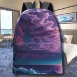 Aesthetic Purple Sunset Backpack - Detailed view of the purple cloudscape print | Our Phoenix Rise