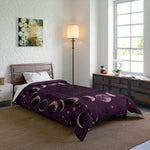 Purple Moon Phase Comforter - Flat Layout of Lunar Cycle Design | Our Phoenix Rise