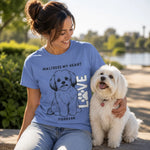 Maltese Dog Lover T-Shirt - Woman wearing Washed Denim tee with Maltese dog | Our Phoenix Rise
