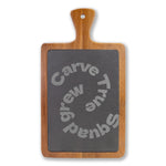 Personalized Acacia Slate Charcuterie Board - Rectangular handled board with 'Carve True Grew Squad' engraving | Our Phoenix Rise