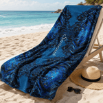 Personalized Blue Geometric Beach Towel - Folded on Shelf | Our Phoenix Rise
