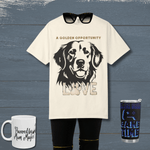 Golden Retriever Shirt for Dog Lovers - Bay blue tee on hanger, front | Our Phoenix Rise