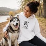 Funny Husky Dog Hoodie - White Front View with Love Got Me Howlin Design | Our Phoenix Rise