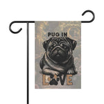 Pug Love Garden Flag - black pug illustration on garden stand | Our Phoenix Rise