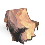 Mountain Landscape Woven Blanket | Scenic Sunset and Night Forest Throw