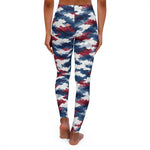 Patriotic Watercolor Camo Leggings - back view, deep navy maroon design | Our Phoenix Rise