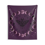 Purple Moon Phase Tapestry - Close-up of Moth and Celestial Details | Our Phoenix Rise