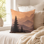 Rustic Mountain Throw Pillow - Living Room Couch with Sunset Mountain Art | Our Phoenix Rise