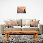 Rustic Mountain Throw Pillow - Close Up of Painterly Pine Tree Design | Our Phoenix Rise