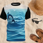 Black Blue Dolphin Jumping Ocean T-Shirt