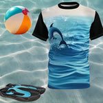 Black Blue Dolphin Jumping Ocean T-Shirt