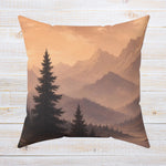 Rustic Mountain Throw Pillow - Front View Pine Tree Sunset Landscape | Our Phoenix Rise