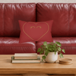 Red Heart Lumbar Pillow - Lifestyle Mockup in a Rustic Home Setting | Our Phoenix Rise