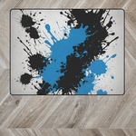 Blue Black Paint Splatter Area Rug - dynamic abstract art for gaming room | Our Phoenix Rise