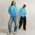 Blue Snowflake Winter Hoodie - Male and female models in studio front view | Our Phoenix Rise