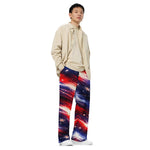 American Flag Galaxy Wide Leg Pants - Man Right Front Side View | Our Phoenix Rise
