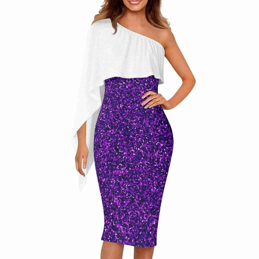 Elegant Sparkly Purple One-Shoulder Dress