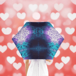 Purple Teal Automatic Umbrella - cosmic flame design with heart bokeh background | Our Phoenix Rise