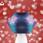 Purple Teal Automatic Umbrella - compact folded view with strap | Our Phoenix Rise