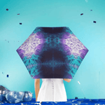 Purple Teal Automatic Umbrella - person walking in rain with umbrella open | Our Phoenix Rise