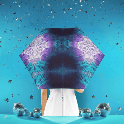 Purple Teal Automatic Umbrella - cosmic flame design with confetti falling | Our Phoenix Rise