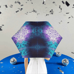 Purple Teal Automatic Umbrella - close up of auto open close button and handle | Our Phoenix Rise