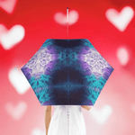 Purple Teal Automatic Umbrella - closed umbrella from side showing sleek profile | Our Phoenix Rise