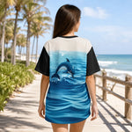 Black Blue Dolphin Jumping Ocean T-Shirt