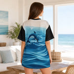 Black Blue Dolphin Jumping Ocean T-Shirt
