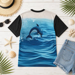 Black Blue Dolphin Jumping Ocean T-Shirt
