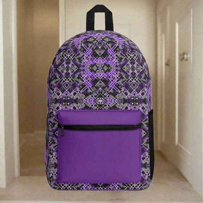 Purple Glitch Pattern Backpack - Front View | Our Phoenix Rise