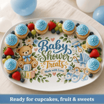 Blue Baby Shower Serving Platter, 10×14 in Teddy Bear Dessert Tray