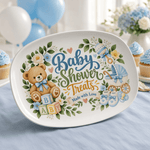 Blue Baby Shower Serving Platter, 10×14 in Teddy Bear Dessert Tray