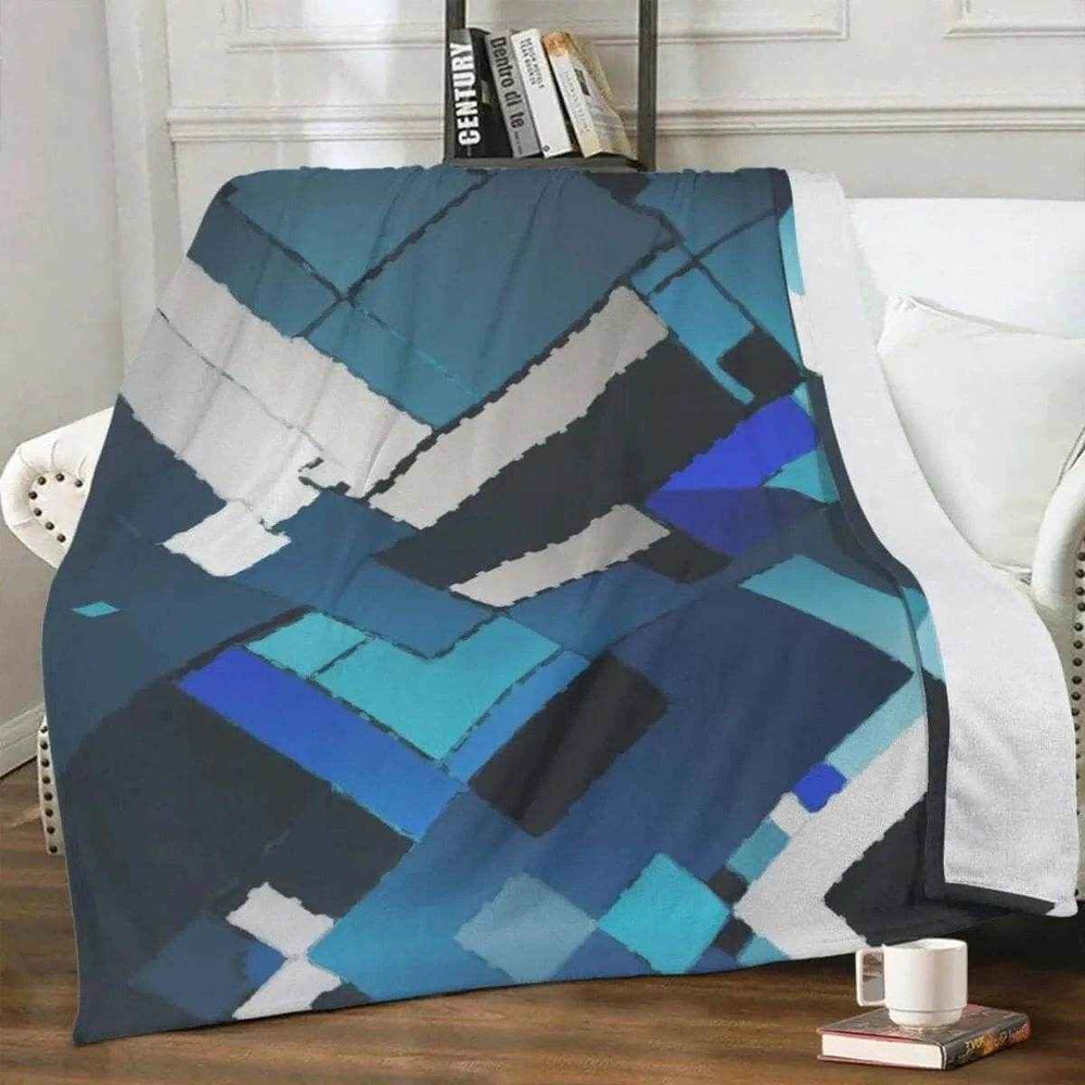 Blue Geometric Fleece Throw Blanket
