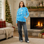 Blue Snowflake Winter Hoodie - Female model casual lifestyle pose | Our Phoenix Rise